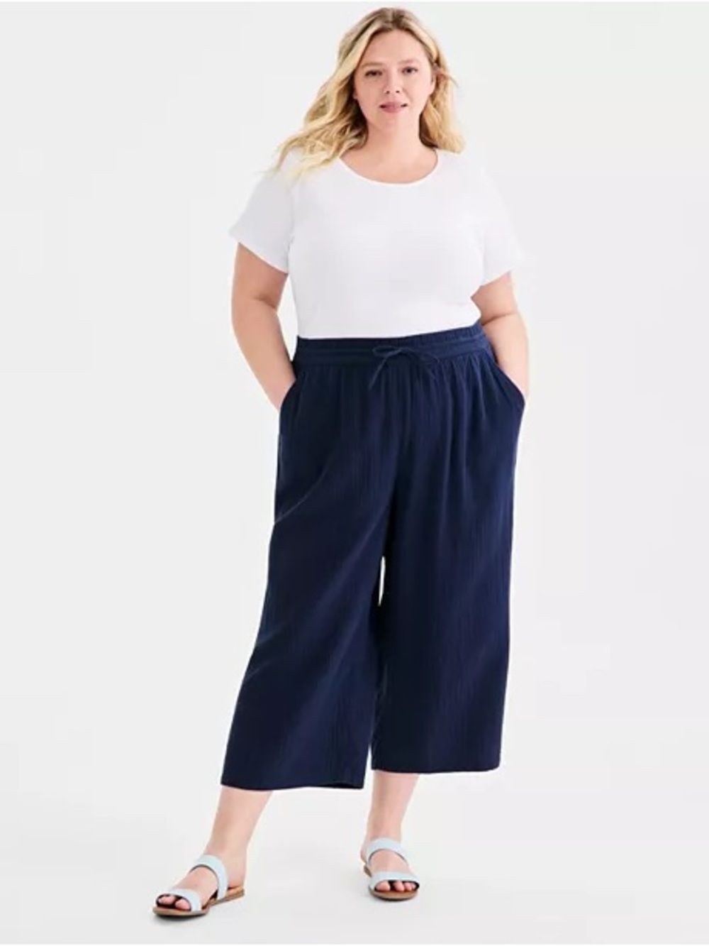 Style & Co. Capri Straight Plus-Size Navy Wide-Leg Cropped Pants. Size 3X